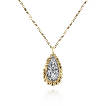 14K Yellow Gold Bujukan Diamond Pave Teardrop Pendant, 0.24 Carat TW